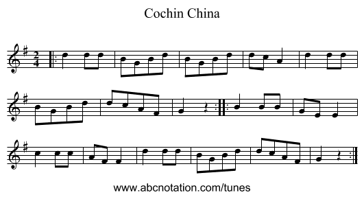 Cochin China - staff notation