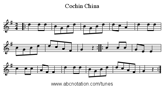 Cochin China - staff notation