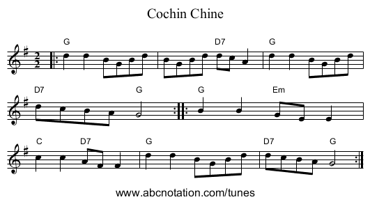 Cochin Chine - staff notation