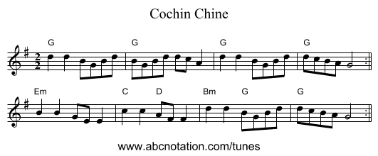 Cochin Chine - staff notation