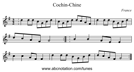 Cochin-Chine - staff notation