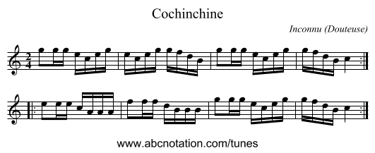 Cochinchine - staff notation