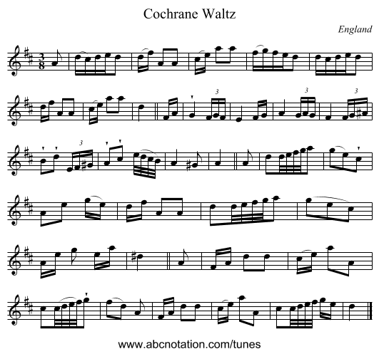 Cochrane Waltz - staff notation