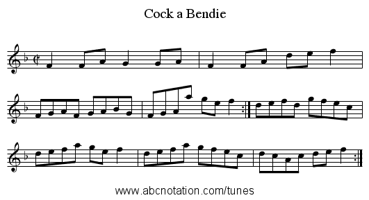 Cock a Bendie - staff notation