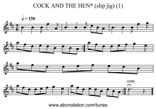 COCK AND THE HEN* (slip jig) (1) - staff notation