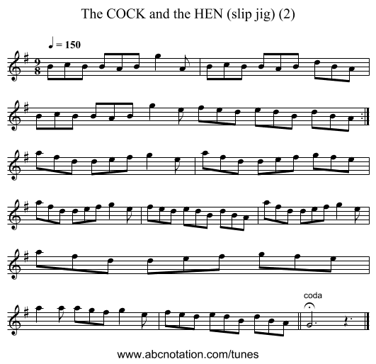 COCK and the HEN (slip jig) (2), The - staff notation