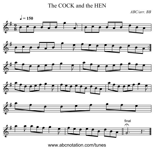 COCK and the HEN, The - staff notation