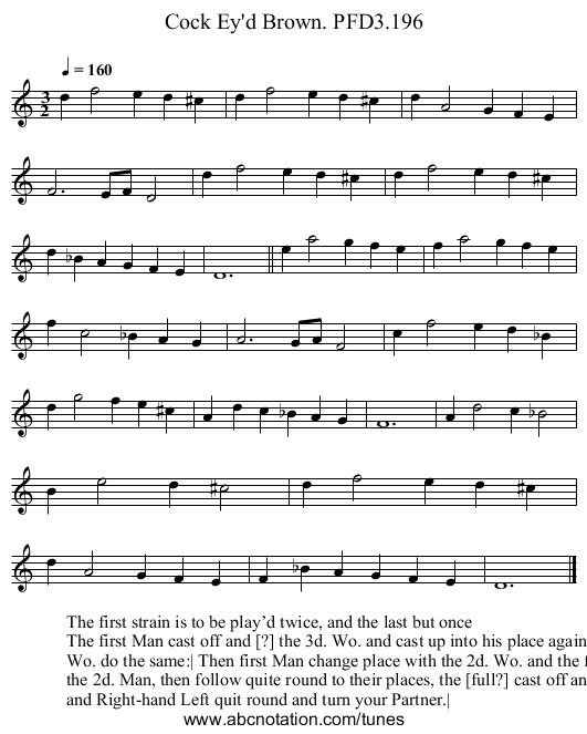 Cock Ey'd Brown. PFD3.196 - staff notation