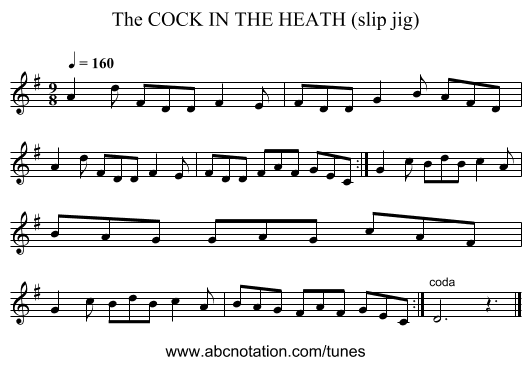 COCK IN THE HEATH (slip jig), The - staff notation