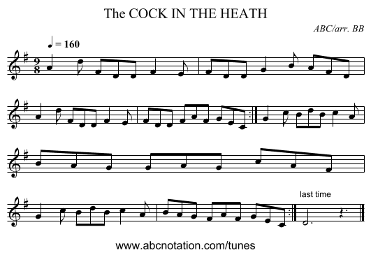 COCK IN THE HEATH, The - staff notation