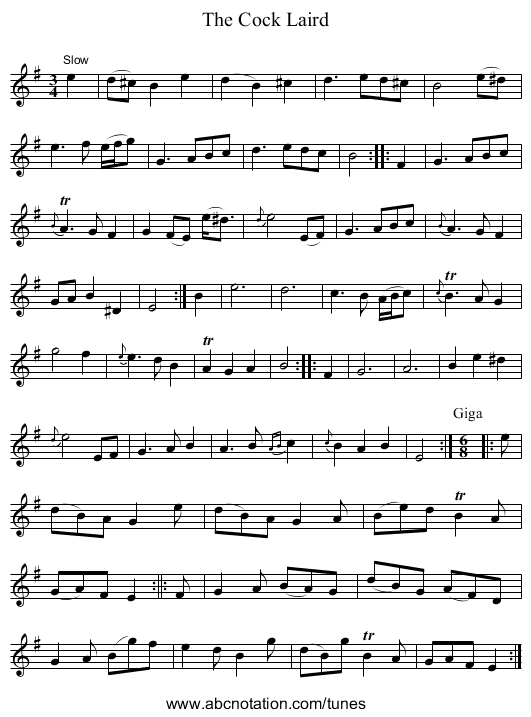 Cock Laird, The - staff notation