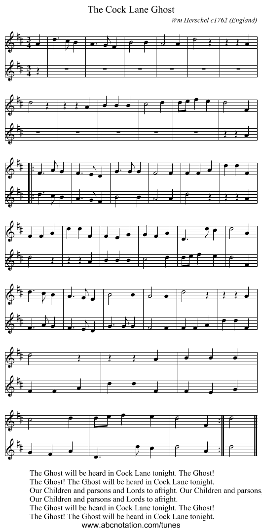 Cock Lane Ghost, The - staff notation