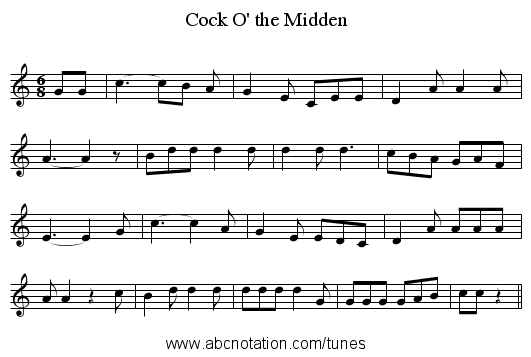 Cock O' the Midden - staff notation