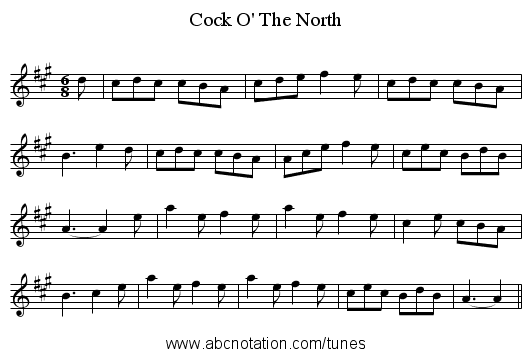 Cock O' The North - staff notation