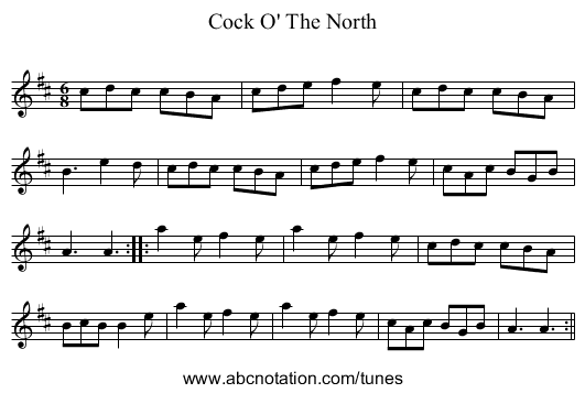 Cock O' The North - staff notation
