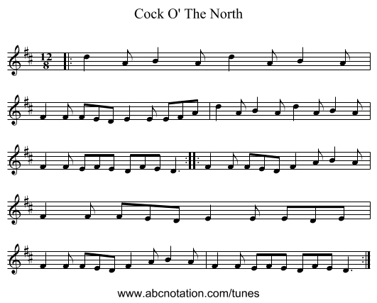 Cock O' The North - staff notation