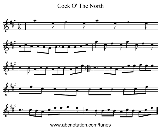 Cock O' The North - staff notation