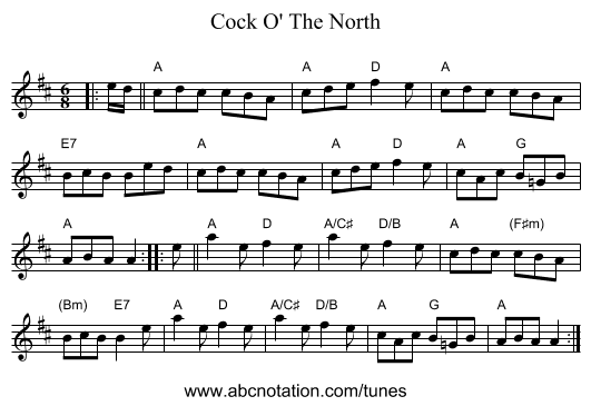 Cock O' The North - staff notation