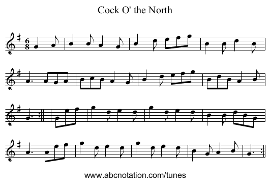 Cock O' the North - staff notation
