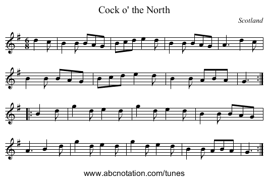 Cock o' the North - staff notation