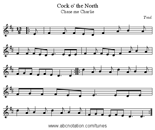 Cock o' the North - staff notation