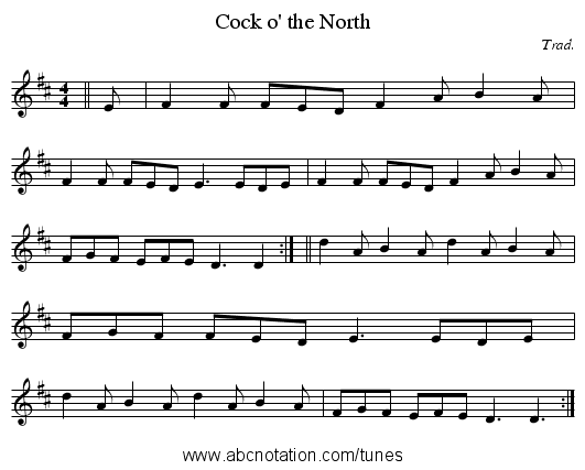 Cock o' the North - staff notation