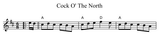 Cock O' The North - staff notation