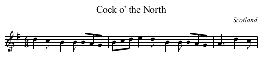 Cock o' the North - staff notation