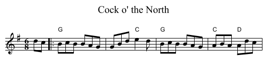 Cock o' the North - staff notation