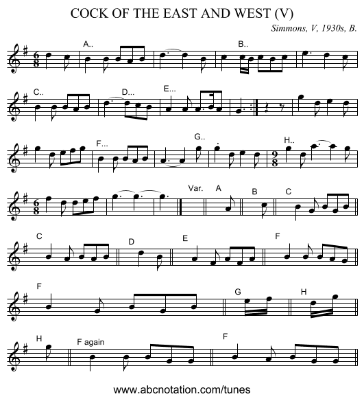 COCK OF THE EAST AND WEST (V) - staff notation