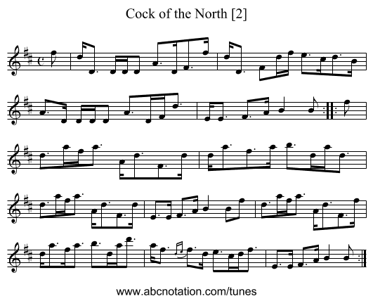 Cock of the North [2] - staff notation