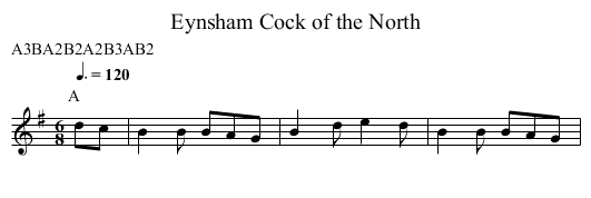 Cock of the North, Eynsham - staff notation