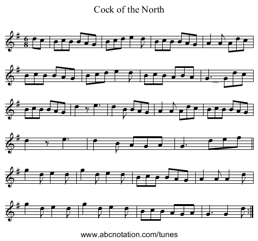 Cock of the North - staff notation
