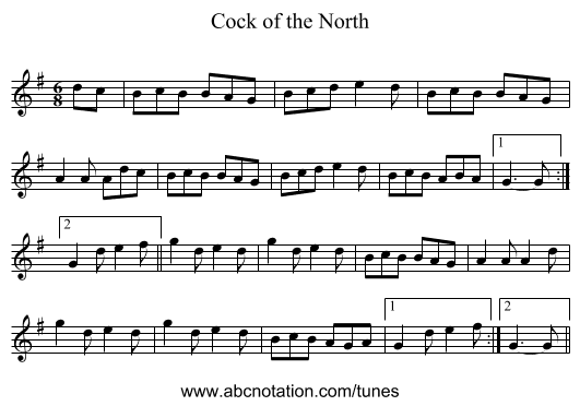 Cock of the North - staff notation