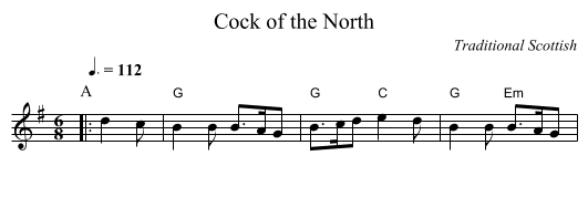 Cock of the North - staff notation