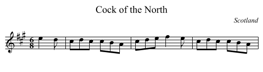 Cock of the North - staff notation