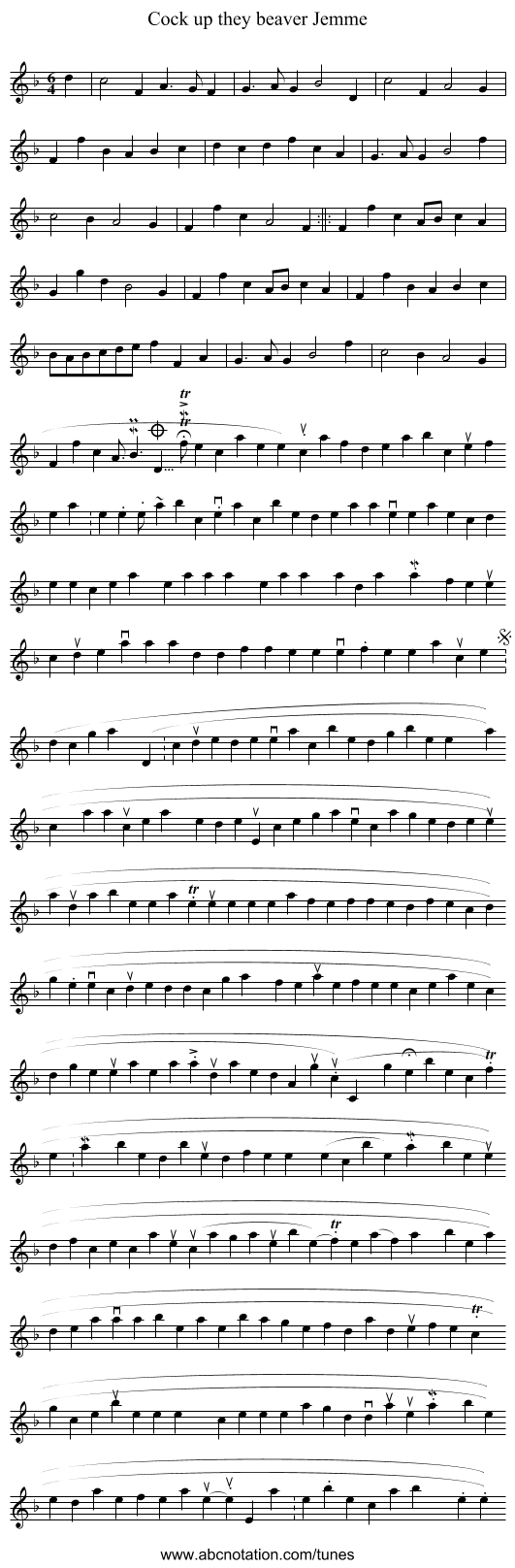 Cock up they beaver Jemme - staff notation