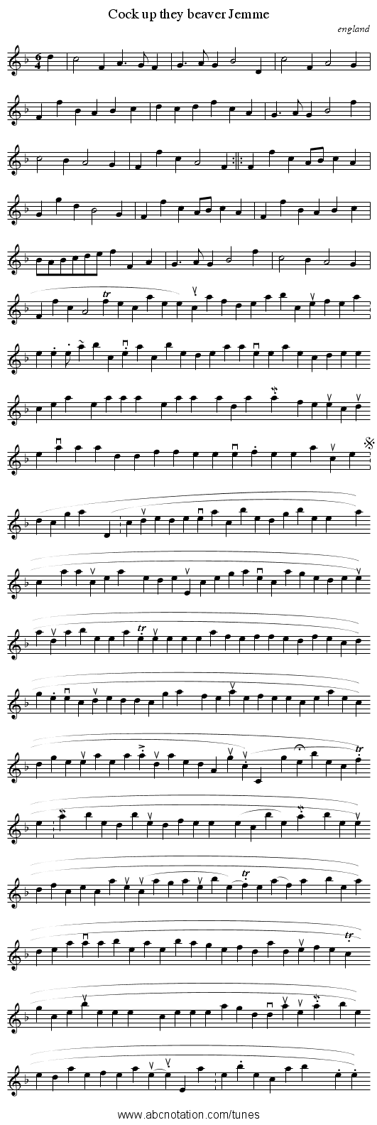 Cock up they beaver Jemme - staff notation
