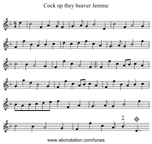 Cock up they beaver Jemme - staff notation