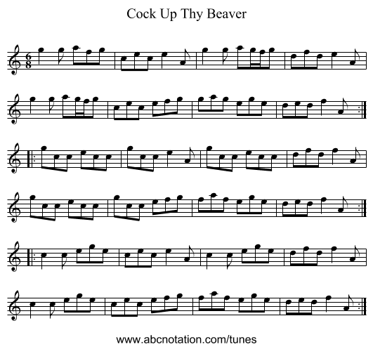 Cock Up Thy Beaver - staff notation