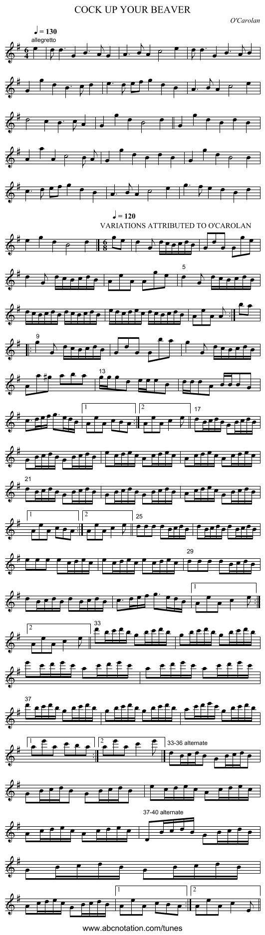 COCK UP YOUR BEAVER - staff notation