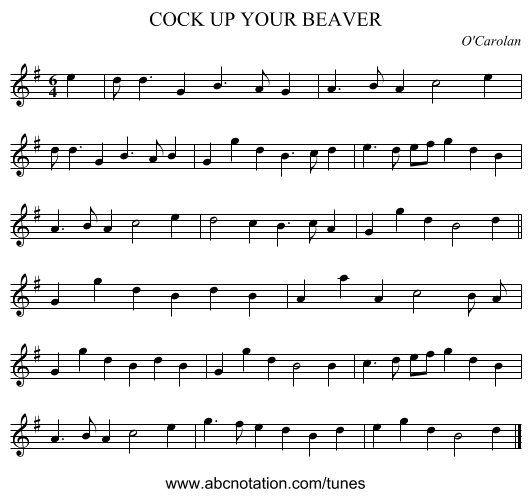 COCK UP YOUR BEAVER - staff notation