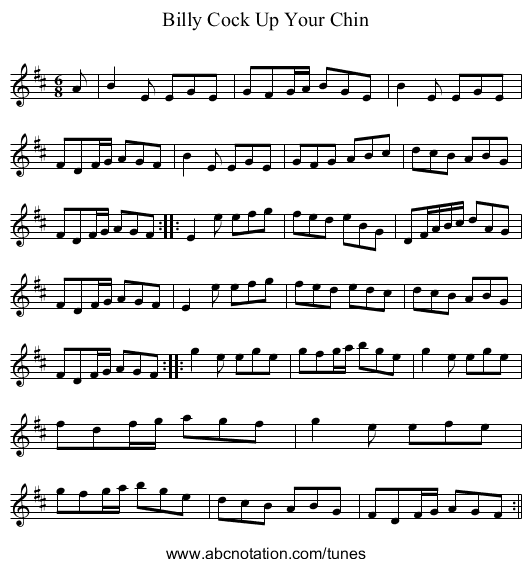 Cock Up Your Chin, Billy - staff notation