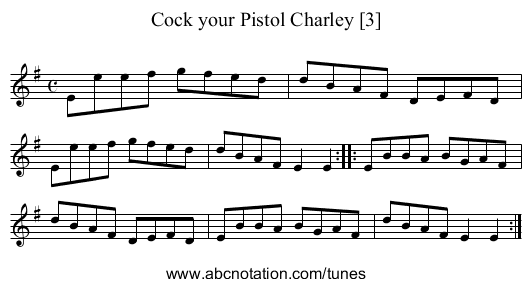 Cock your Pistol Charley [3] - staff notation