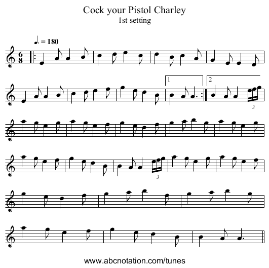 Cock your Pistol Charley - staff notation