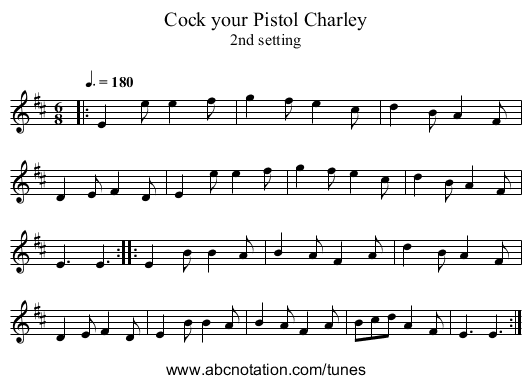 Cock your Pistol Charley - staff notation