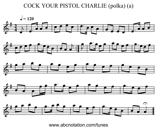 COCK YOUR PISTOL CHARLIE (polka) (a) - staff notation
