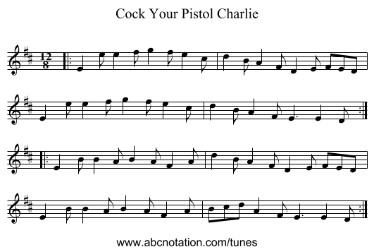 Cock Your Pistol Charlie - staff notation