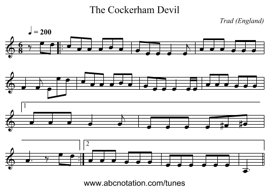 Cockerham Devil, The - staff notation