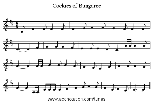 Cockies of Bungaree - staff notation